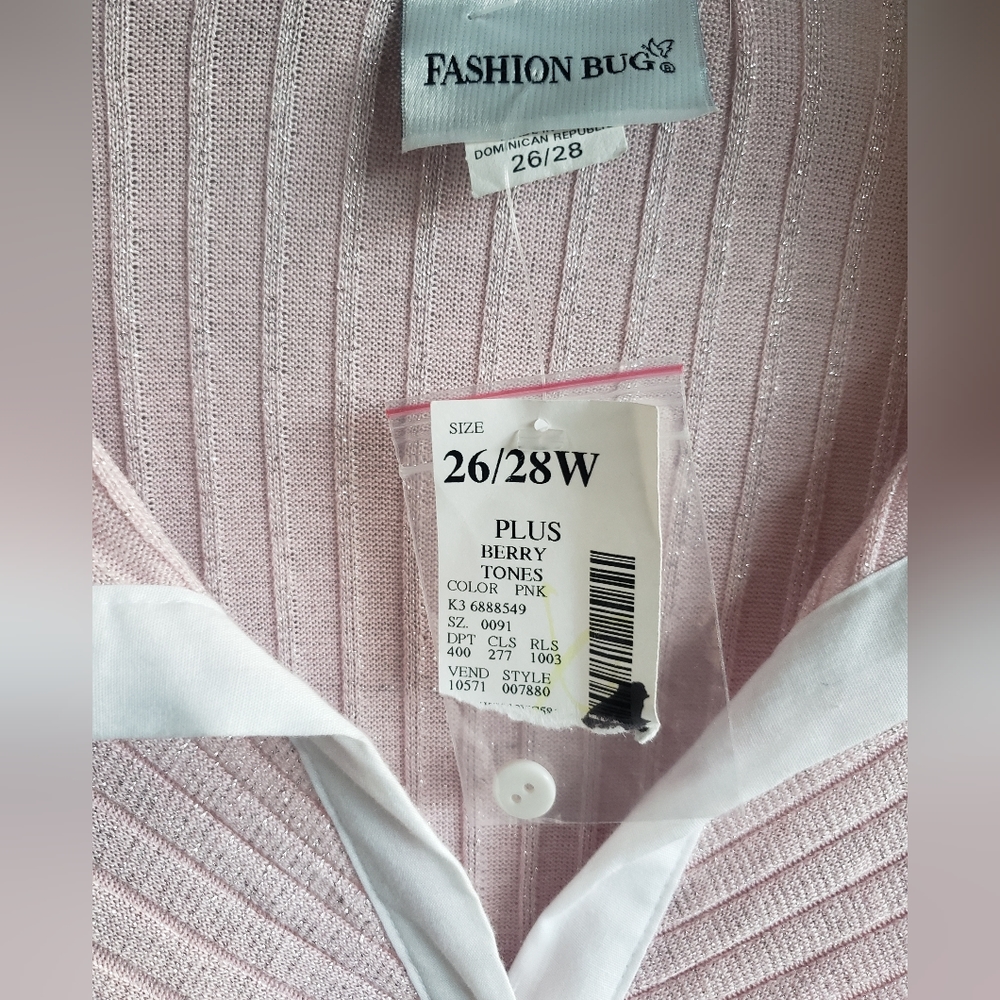 4X New Fashion Bug Plus Size pink shimmer work sweater top shirt women's - Picture 6 of 6